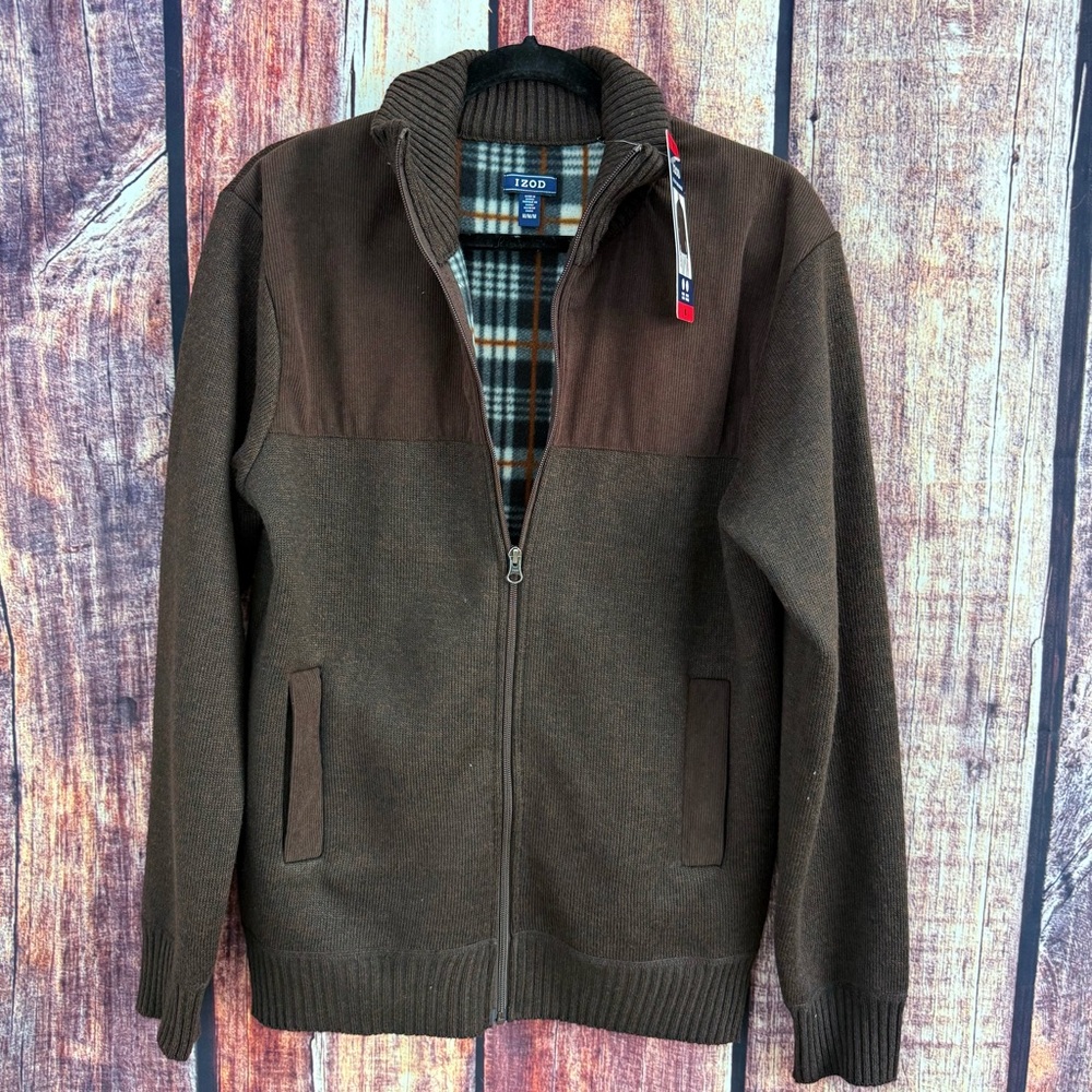 Izod Men’s Zip Up Sweater Plaid Lined Cozy Knit Preppy‎ Golf Casual Quiet Wealth